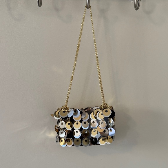 PACO RABANNE X H&M SILVER GOLD SEQUIN DISC EMBELLISHED CHAIN SHOULDER BAG - Picture 3 of 9
